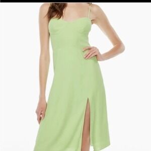 Sun-deh Pastel Green Sweetheart Midi Dress Slit Smocked Back Viscose Small